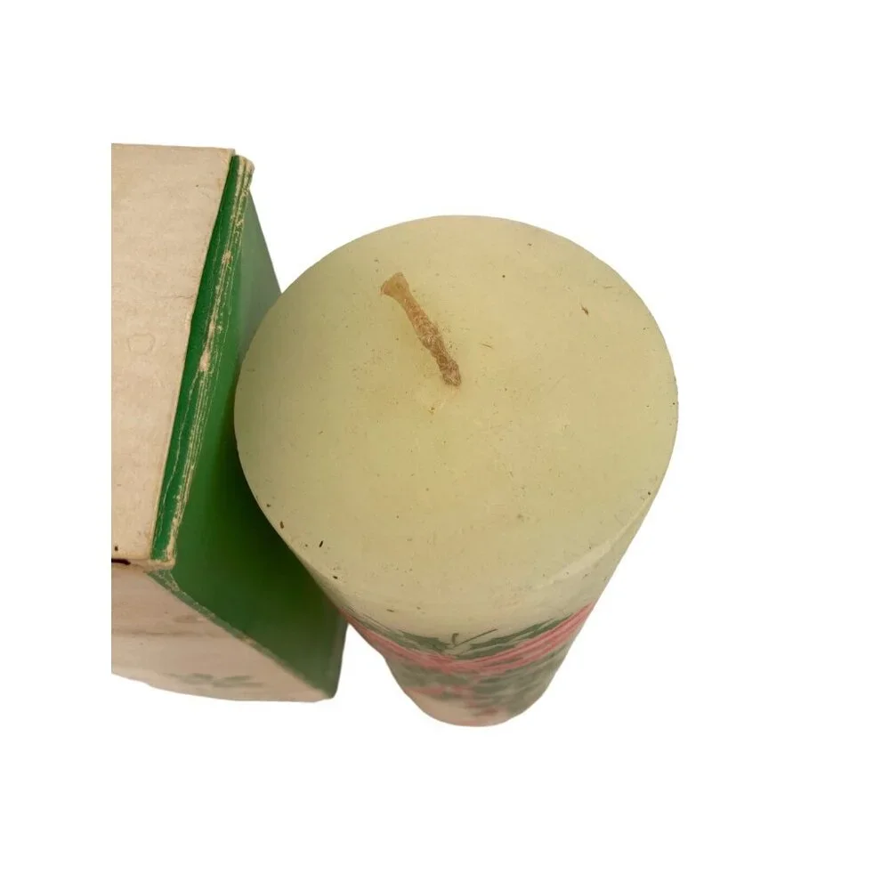 *Vintage Hallmark Pillar Candle Holly Round Design Christmas Collectible Decor